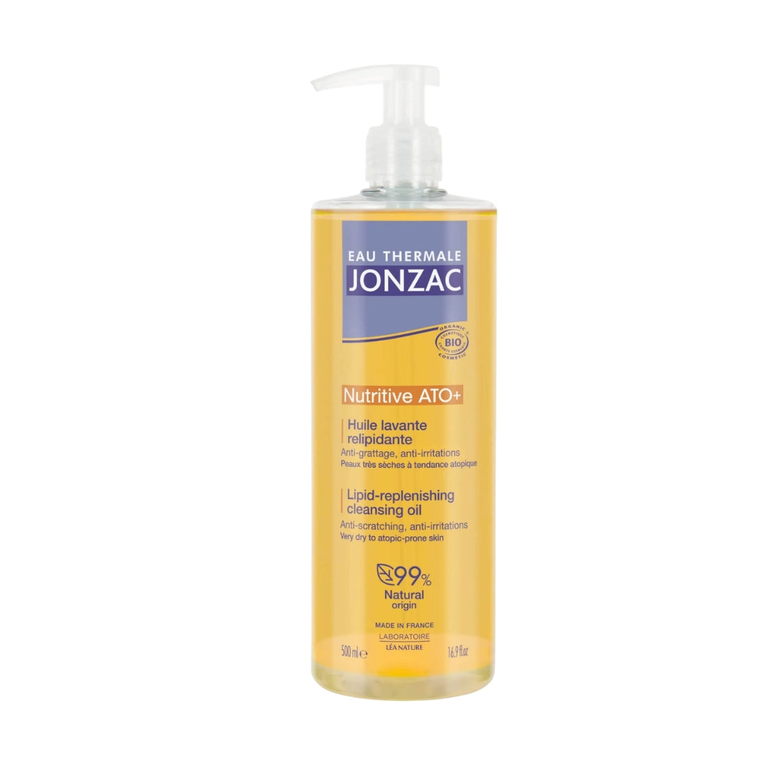 Eau Thermale Jonzac Nutritive ATO+ huile lavante relipidante 500 ml, flacon pompe, peaux atopiques
