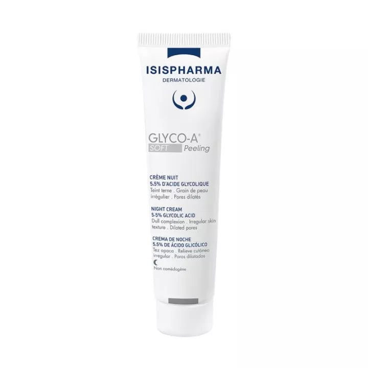 Isispharma Glyco-A Soft Peeling crème de nuit 5,5 % acide glycolique, tube blanc 30 ml