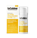 La Cabine 5x Pure Hyaluronic fluide solaire visage SPF50 30 ml, flacon pompe et boîte jaunes