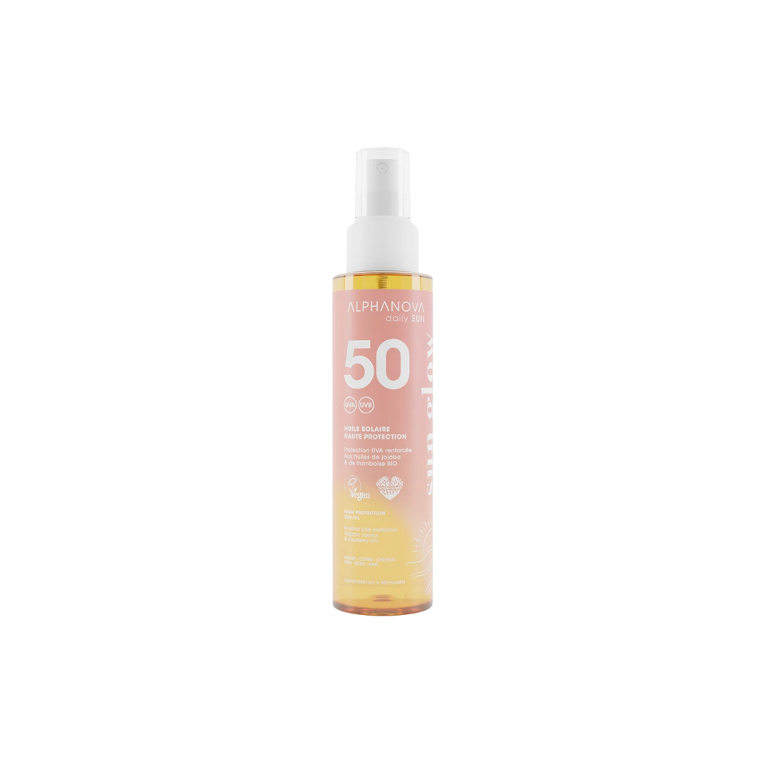 Alphanova Sun Glow زيت التسمير العضوي بعامل حماية SPF50، سعة 125 مل