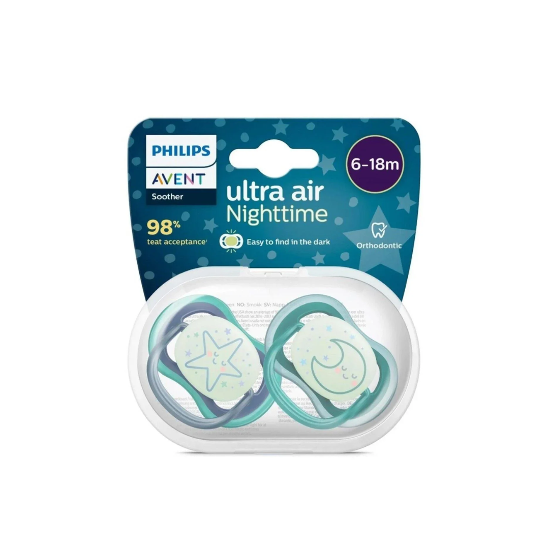 Avent Sucette Ultra Air Night Time Garçon 6-18 mois Lot de 2