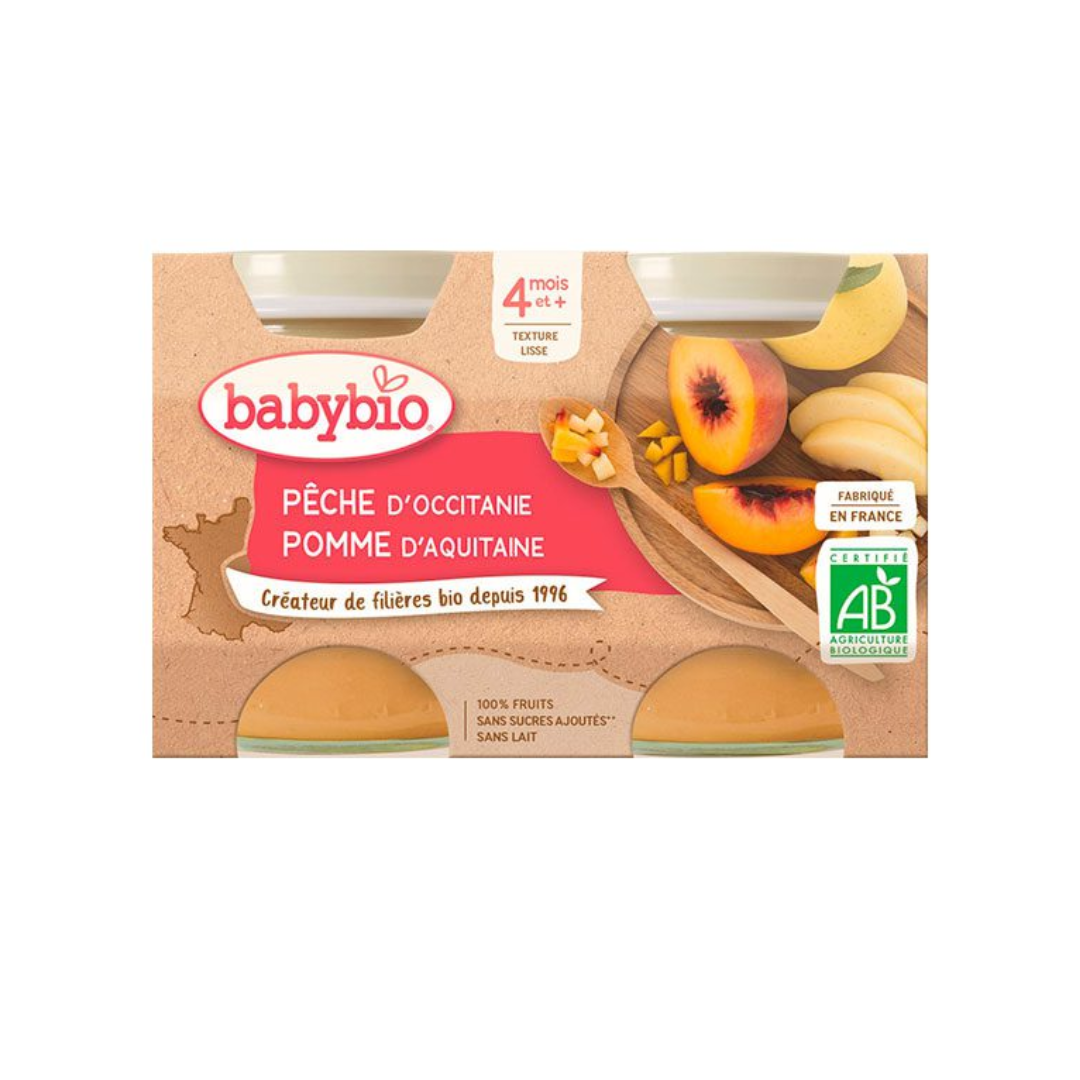 Babybio Petit Pot Pêche Bio 2 × 130 جم من 4 أشهر