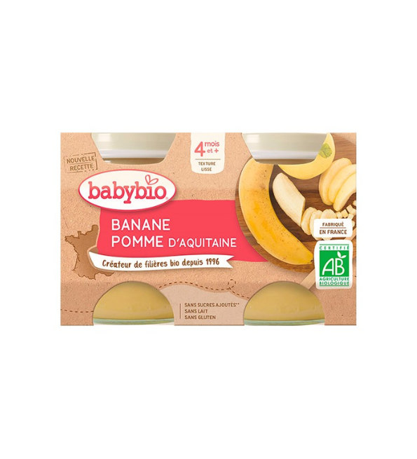 Babybio Petit Pot تفاح موز عضوي 2 × 130 جم