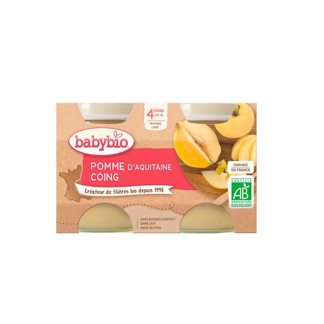Babybio وعاء صغير تفاح وسفرجل عضوي 2 × 130 جرام
