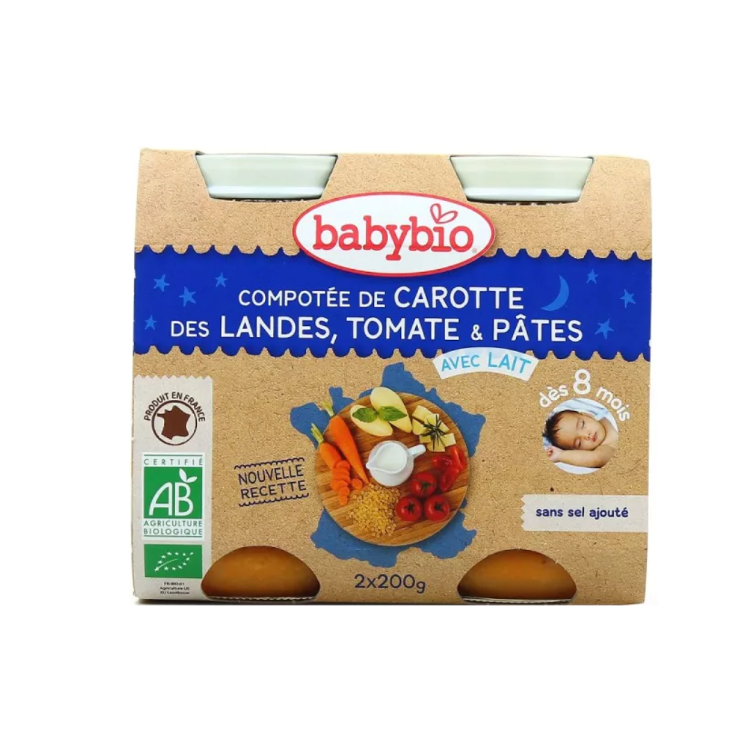 Babybio وعاء تصبح على خير بالخضروات والمعكرونة 2 × 200 غرام