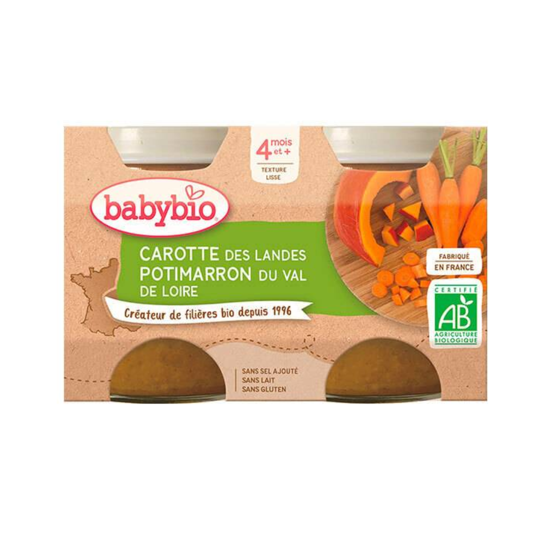 Babybio وعاء الجزر واليقطين العضوي 2 × 130 غرام