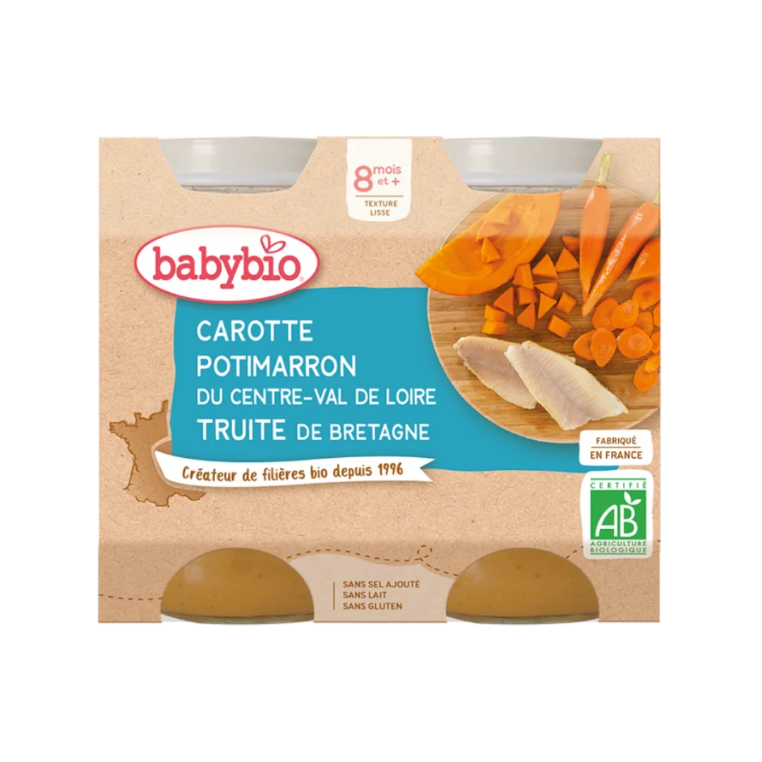 Babybio وعاء الجزر واليقطين والسلمون المرقط 2 × 200 غرام