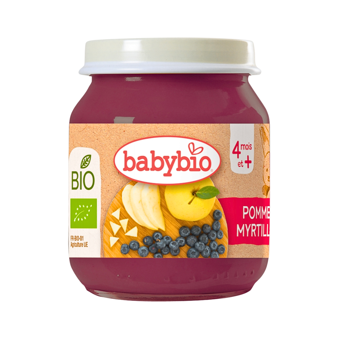 Babybio Petit Pot تفاح وتوت أزرق عضوي 130غ