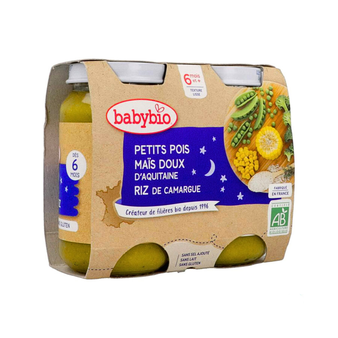 Babybio وعاء ليلة سعيدة بازلاء ذرة أرز 2×200غ