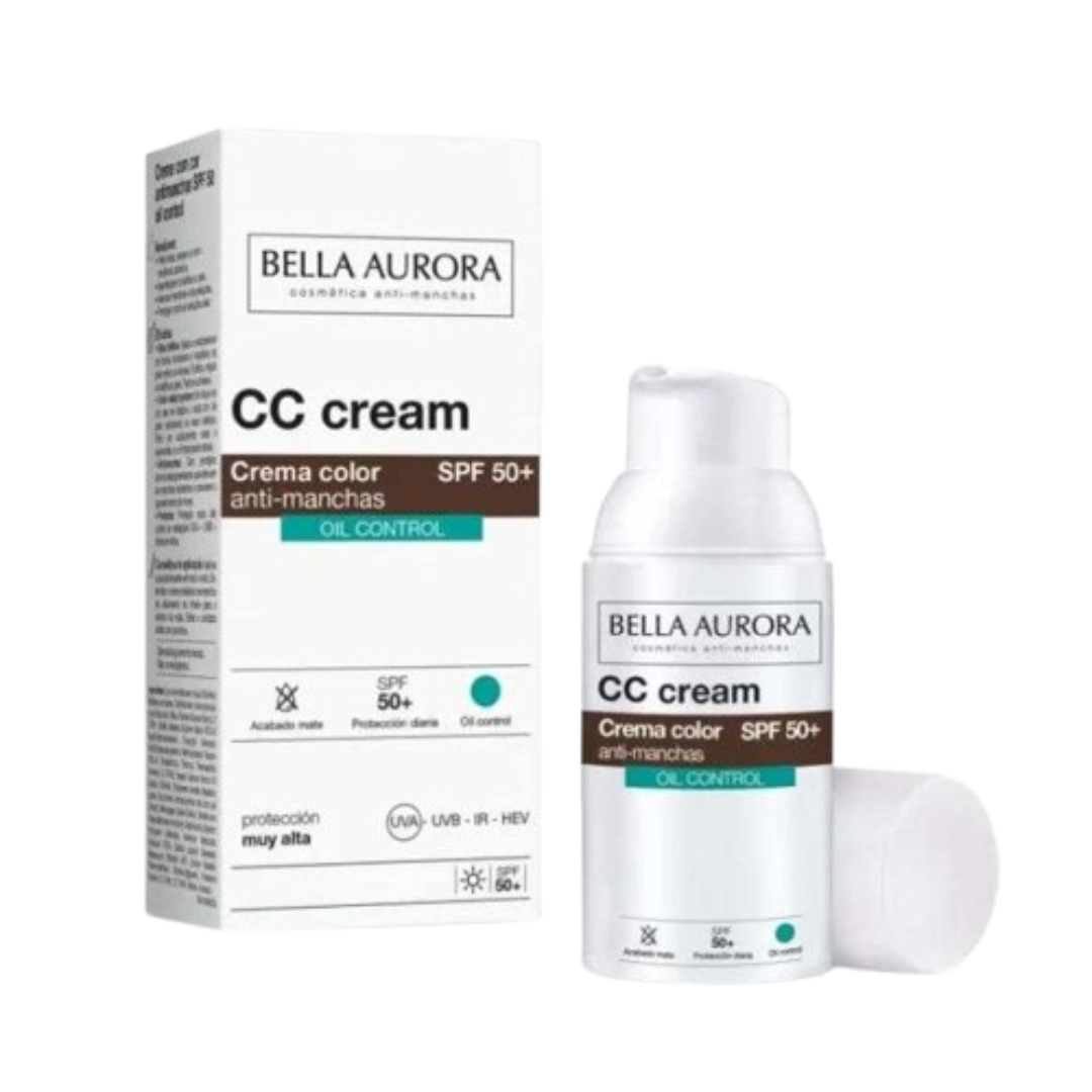 Bella Aurora كريم مصحح للبشرة (CC) مضاد للتصبغات والتحكم في الزيوت مع عامل حماية SPF50+