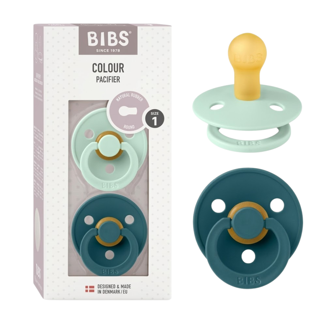 Bibs 2 Sucettes Colour Round Nordic Mint / Forest Lake Size