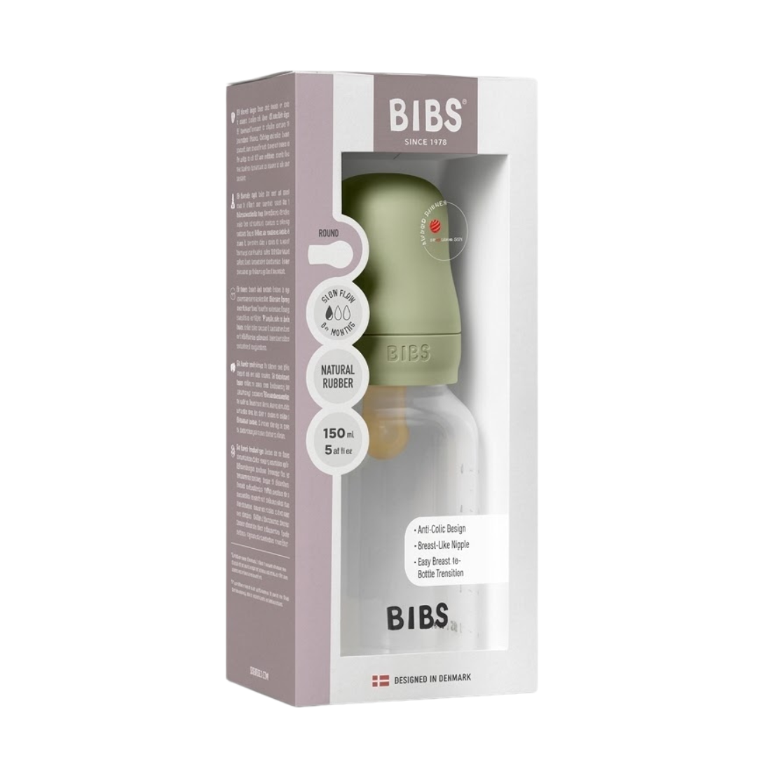 Bibs Baby Bottle Round Latex 150ml Slow Flow - Sage
