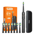 Bitvae Daily E11, brosse à dents électrique sonique noire avec étui et 8 têtes de rechange