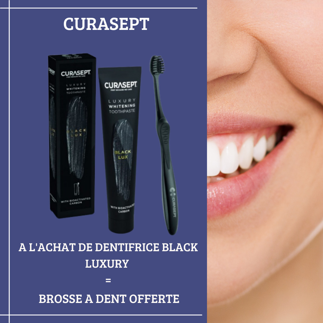CURASEPT Black Luxury Whitening Dentifrice Blanchissant 75ml + Brosse à Dents Offerte