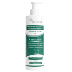 Caphair Shampooing Antipelliculaire 2 en 1 cuir chevelu sensible, flacon pompe 200 ml