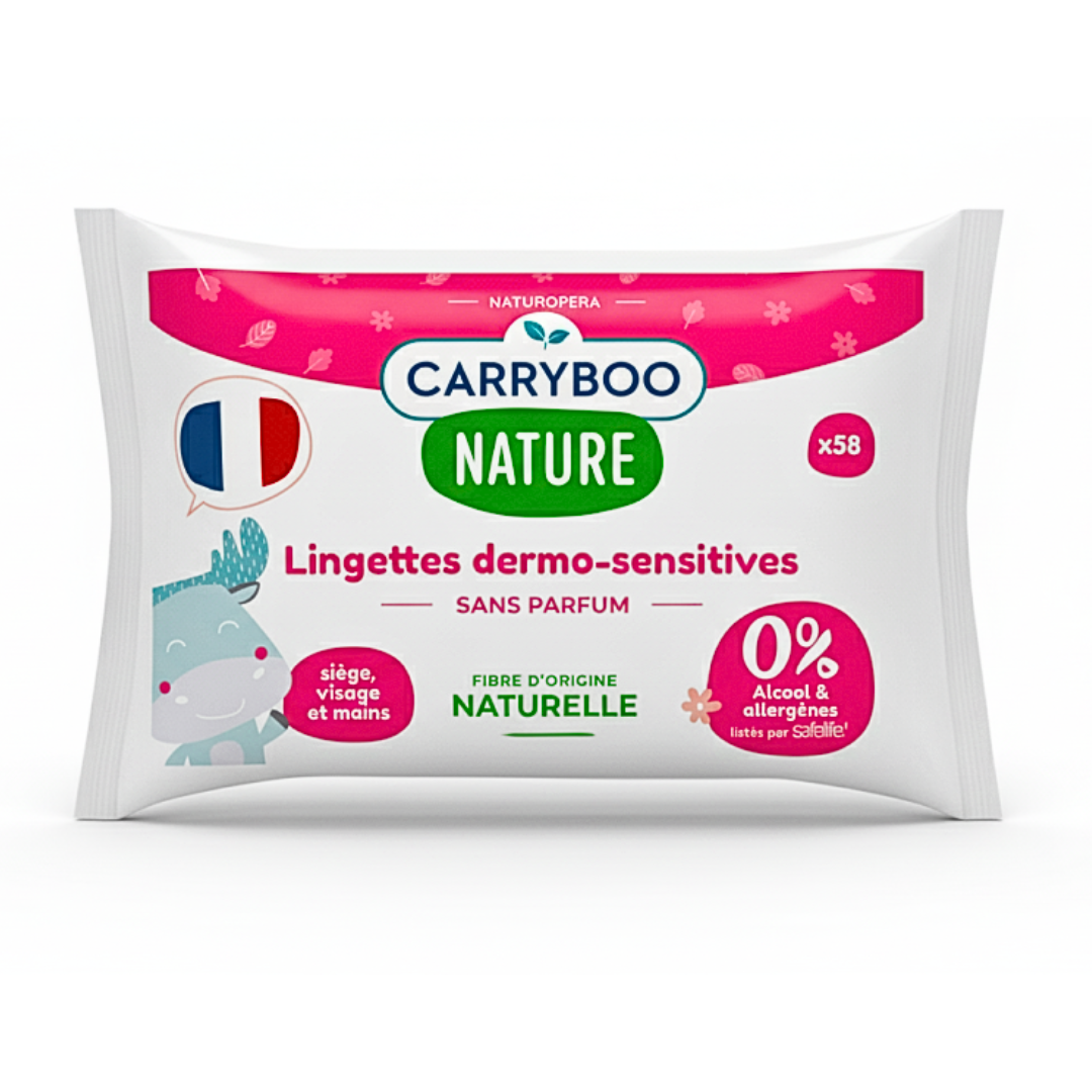 Carryboo Lingettes Dermo-Sensitives Sans Parfum 58 Pièces