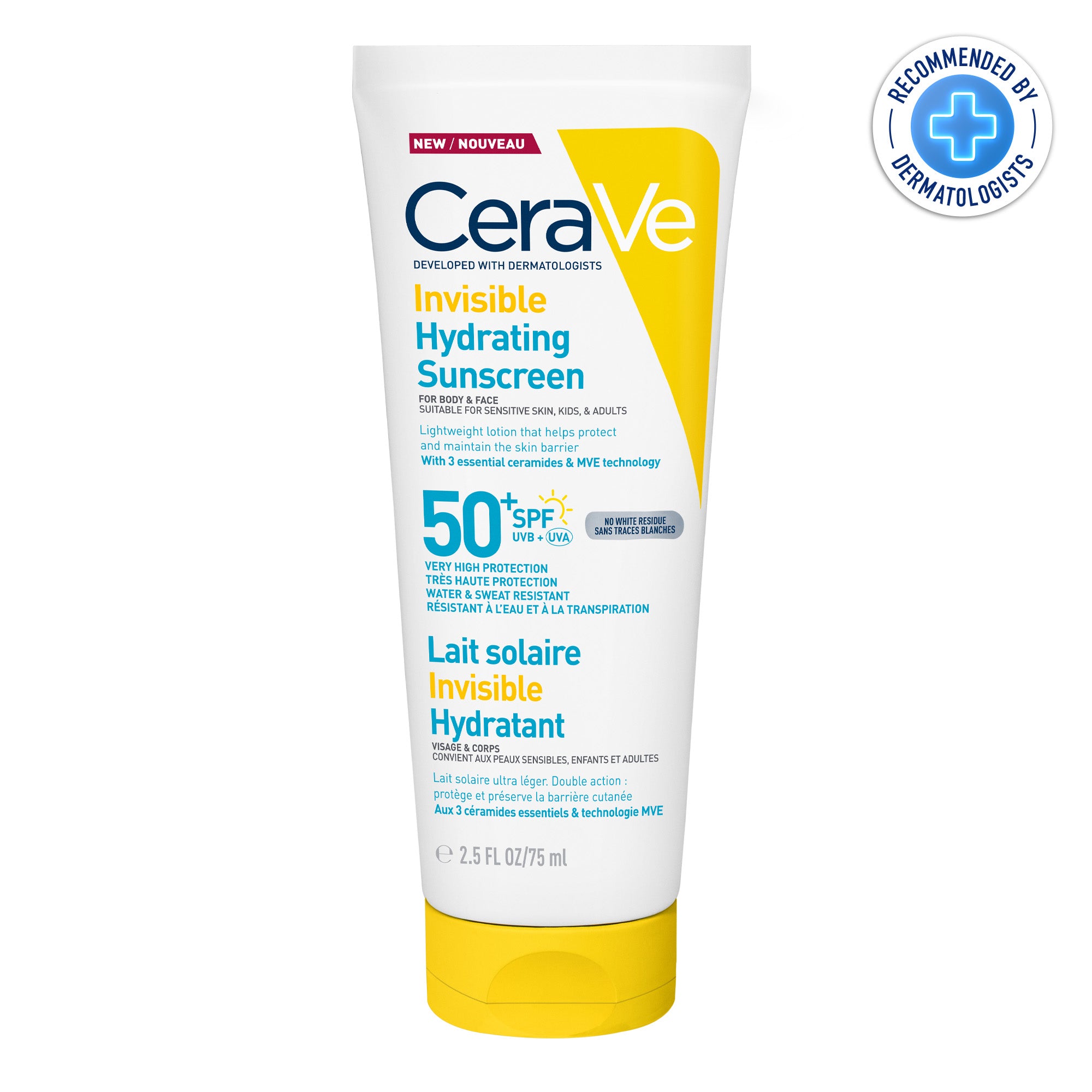 Cerave حليب واقي شمسي مرطب غير مرئي بعامل حماية SPF50+ سعة 75 مل