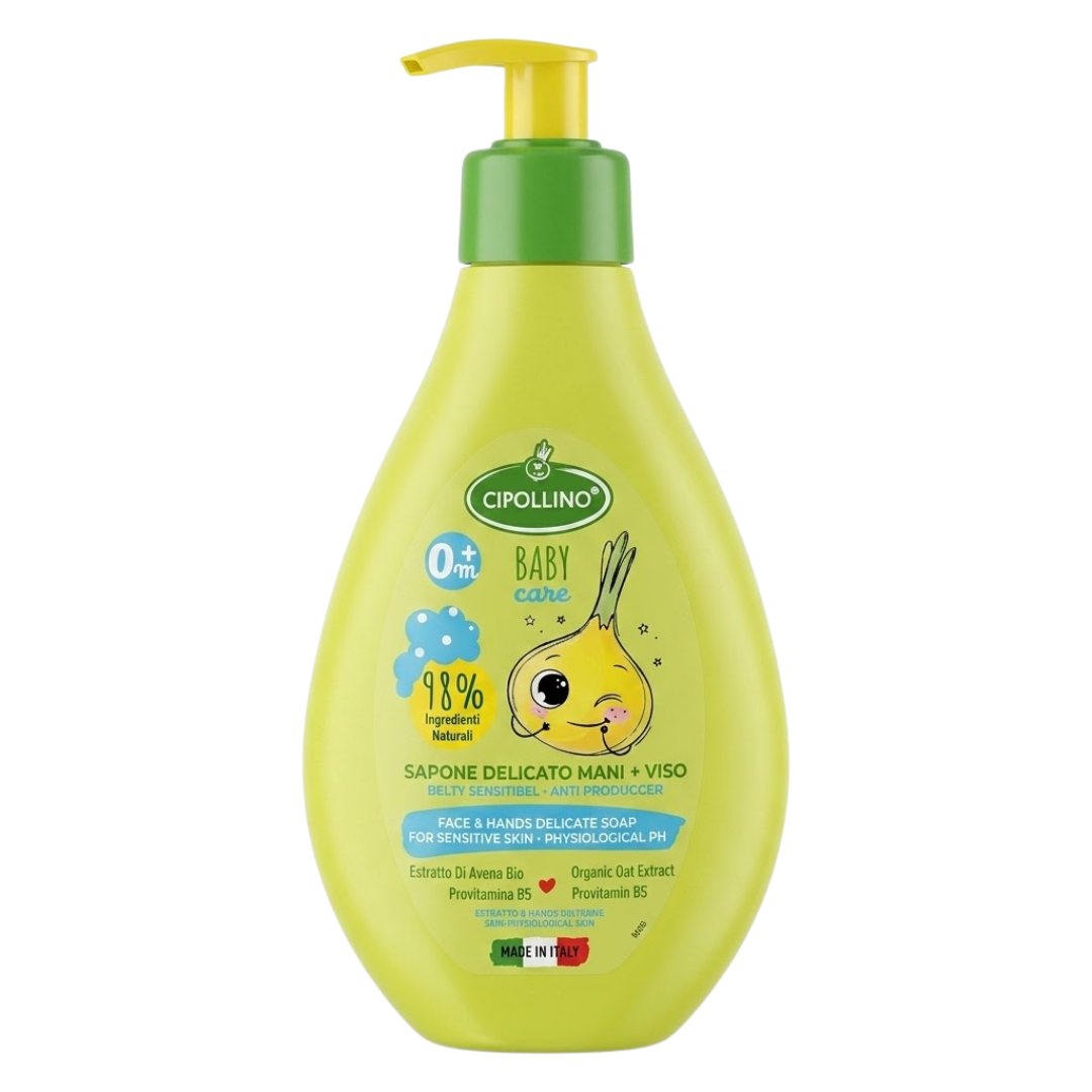 Cipollino Savon Liquide Délicat Visage & Mains 250 ml, flacon pompe vert pomme, bébé dès la naissance