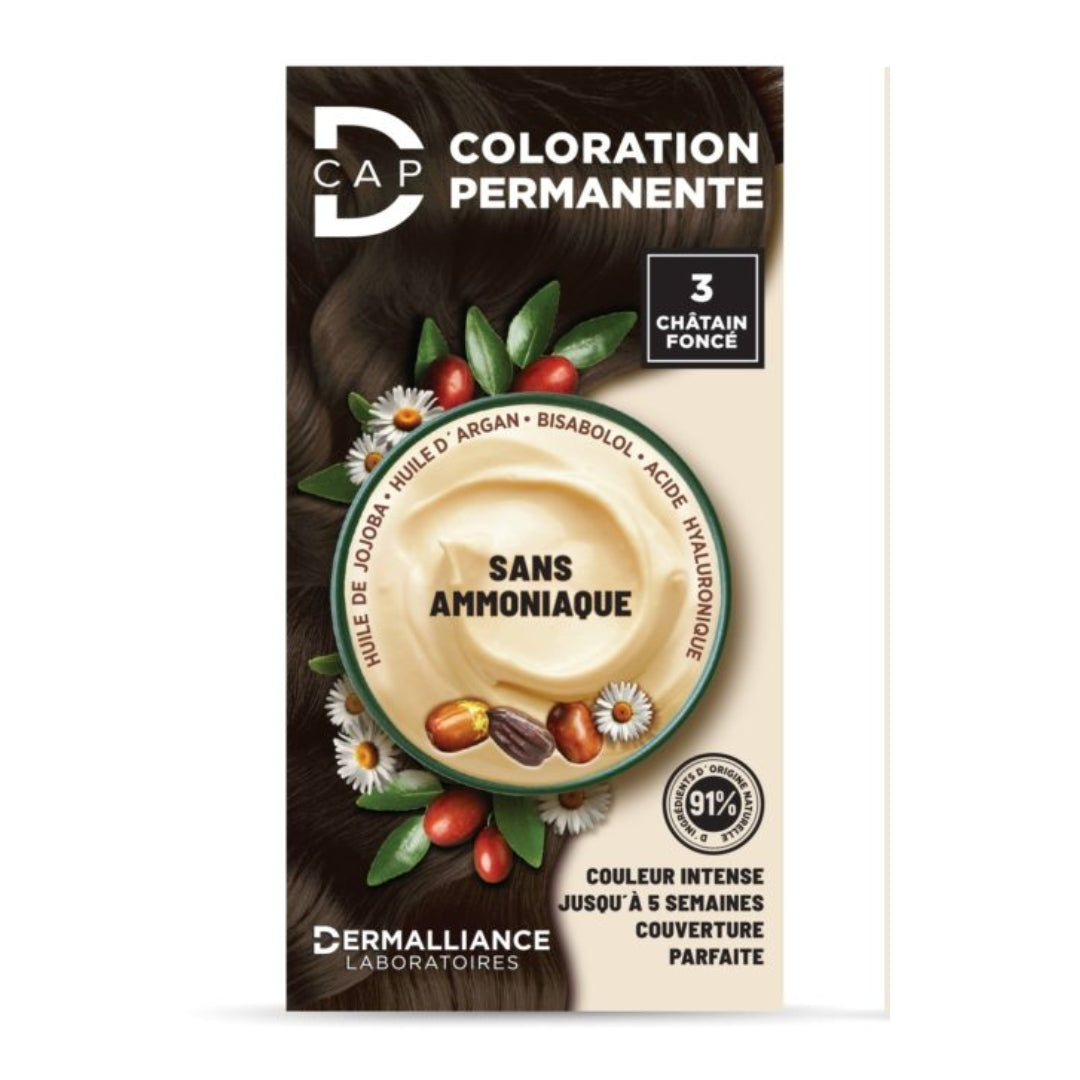 D-CAP Coloration Permanente N°3 Châtain Foncé - Couverture Cheveux Blancs