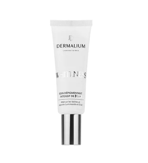 Dermalium Whiteness soin dépigmentant intensif de jour SPF15 50 ml, tube blanc, crème anti-taches
