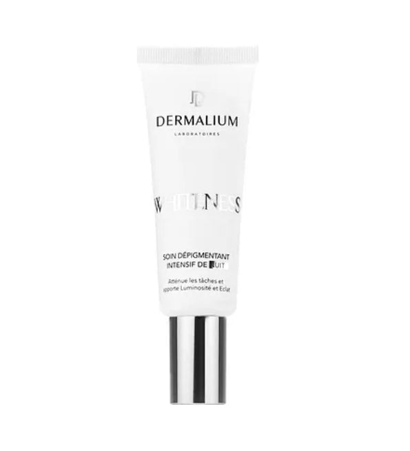 Dermalium Whiteness soin dépigmentant intensif de nuit 50 ml, tube blanc, crème anti-taches
