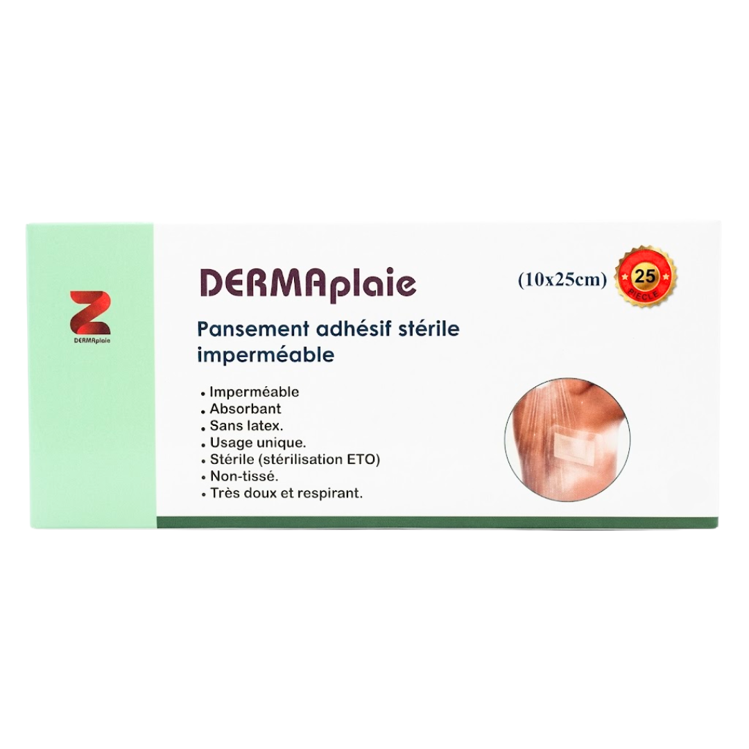 Boîte DERMAplaie pansement adhésif stérile imperméable 10 x 25 cm, 25 pièces