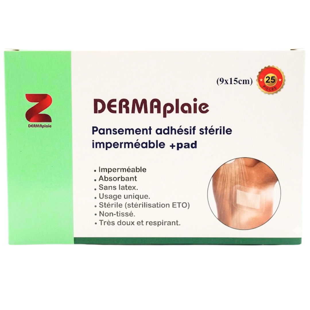 Boîte DERMAplaie pansement adhésif stérile imperméable 9 x 15 cm, 25 pièces