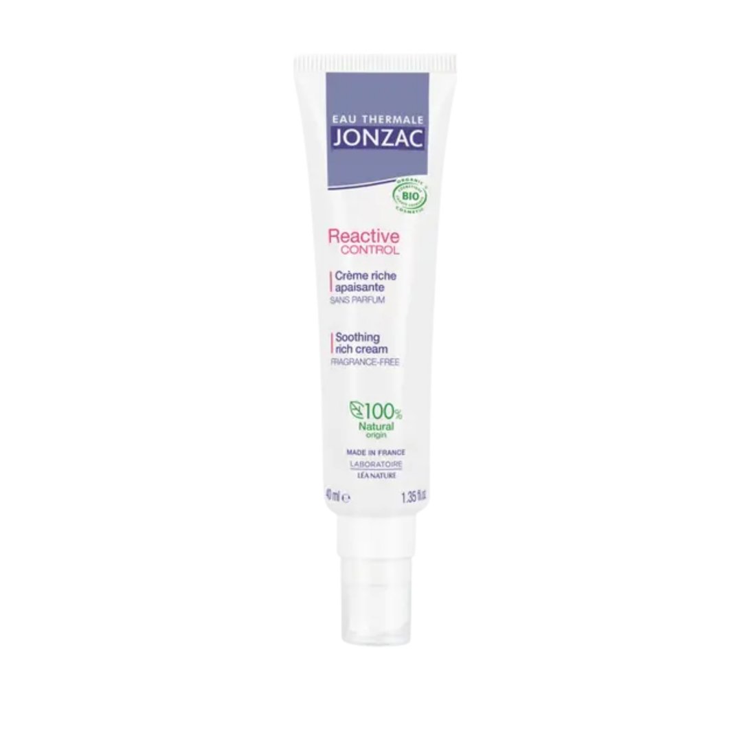Eau Thermale Jonzac Reactive Control crème riche apaisante 40 ml, tube, peaux réactives sèches