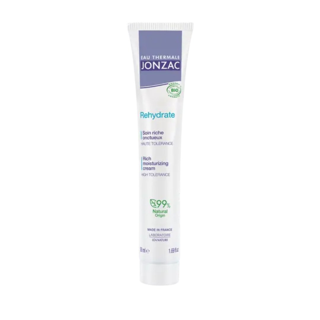 Eau Thermale Jonzac Rehydrate soin riche onctueux 50 ml, tube, crème visage peaux sèches