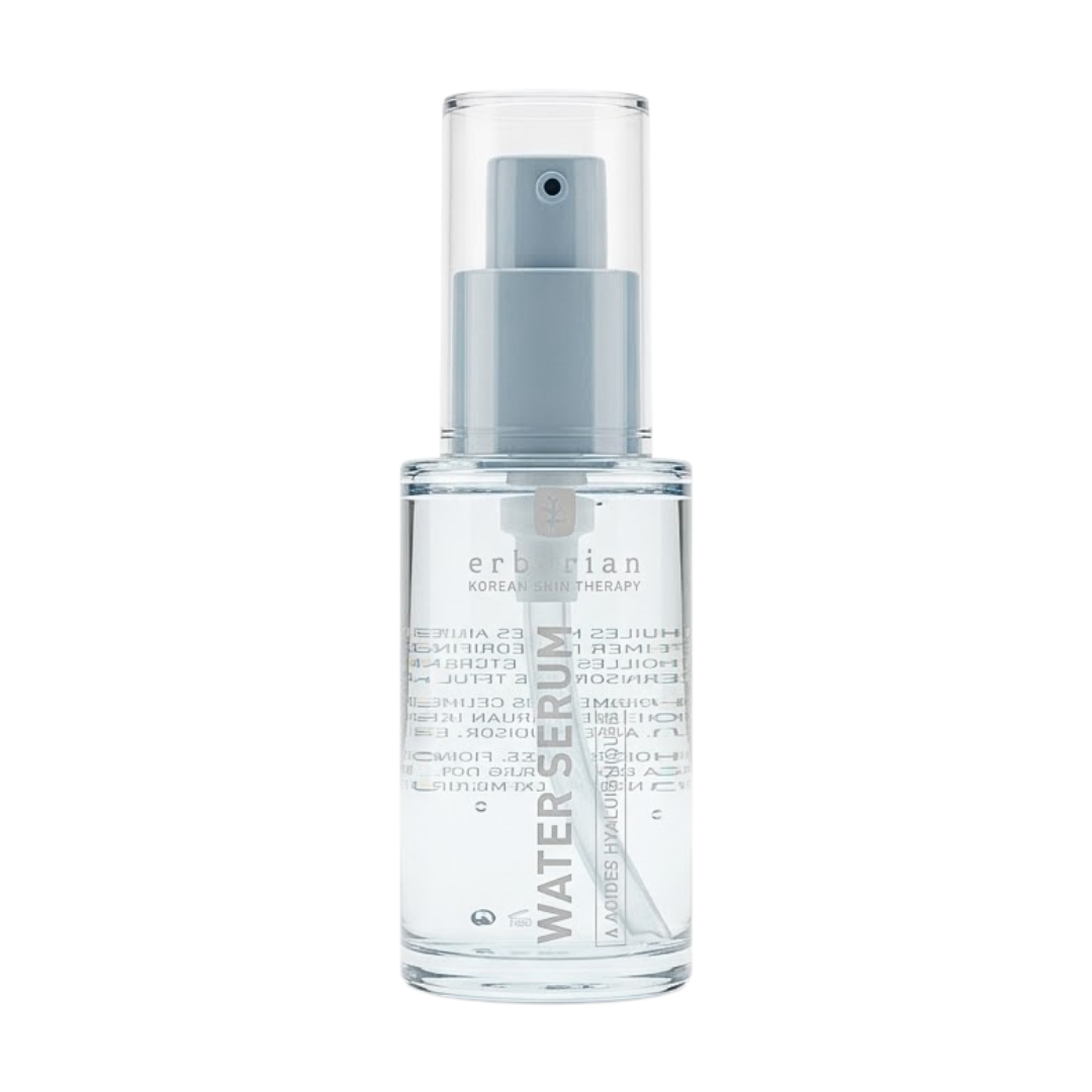 Erborian Water Serum 30 ml, flacon pompe transparent, sérum hydratant à l'acide hyaluronique