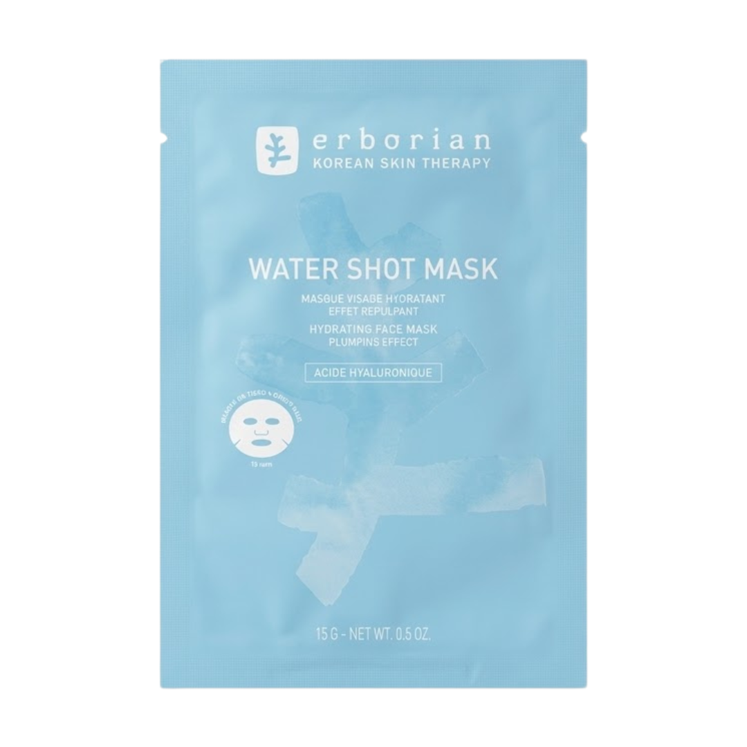 Erborian Water Shot Mask 15 g, sachet bleu, masque tissu hydratant effet repulpant