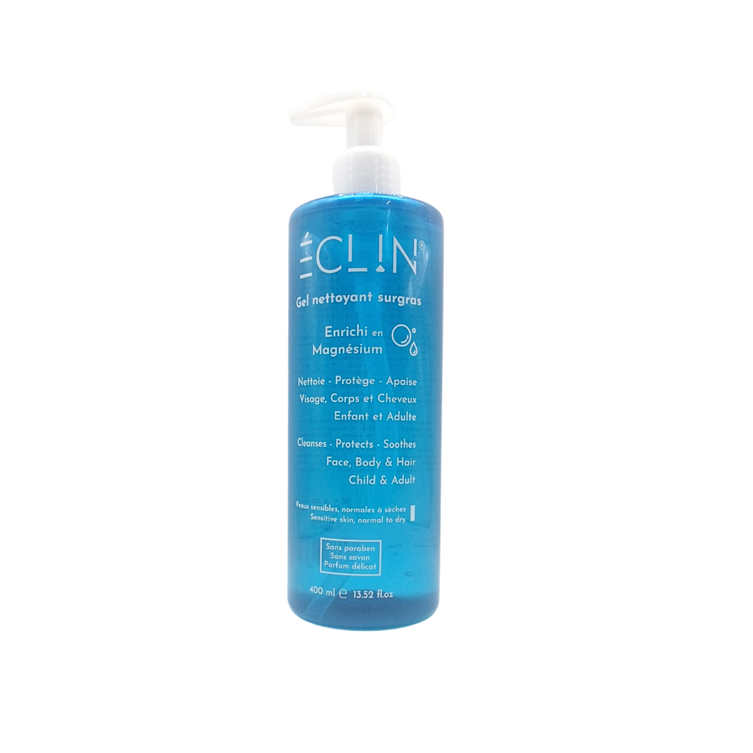 Eclin gel nettoyant surgras 400 ml, flacon pompe, visage corps et cheveux, peaux sensibles