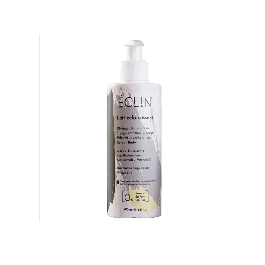 Eclin lait éclaircissant corps 400 ml, flacon pompe blanc, niacinamide et vitamine C