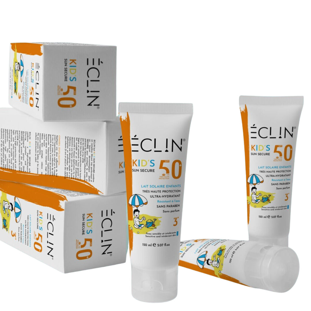 Eclin Kid's Sun Secure lait solaire enfants SPF50+ dès 3 ans 150 ml, tubes et étuis orange