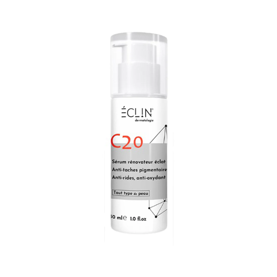 Eclin sérum C20 rénovateur éclat vitamine C 30 ml, flacon pompe blanc