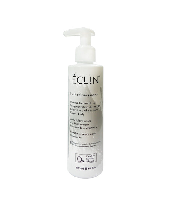 Eclin lait éclaircissant corps 200 ml, flacon pompe blanc, niacinamide et vitamine C