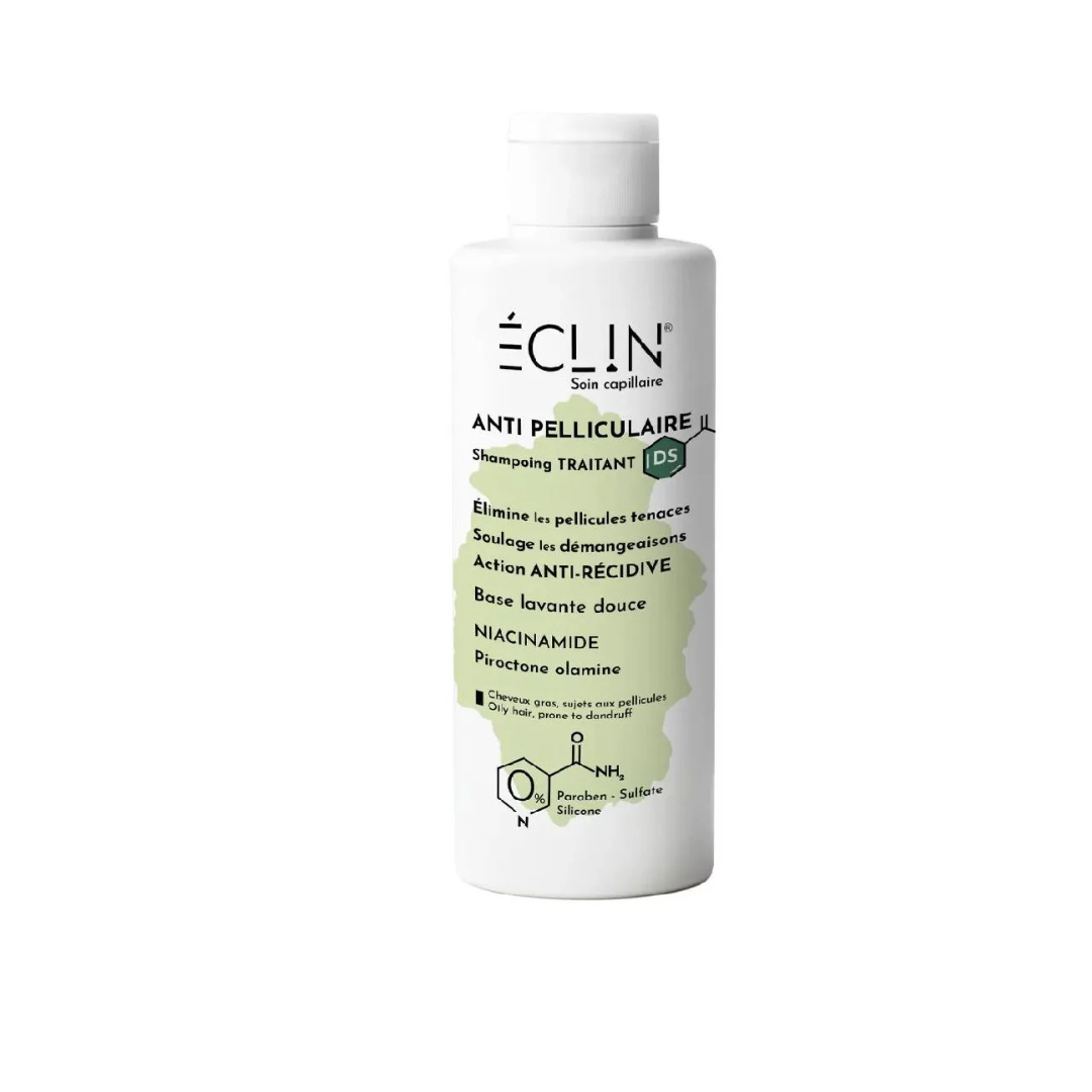 Eclin shampooing traitant anti-pelliculaire DS 200 ml, flacon blanc et vert