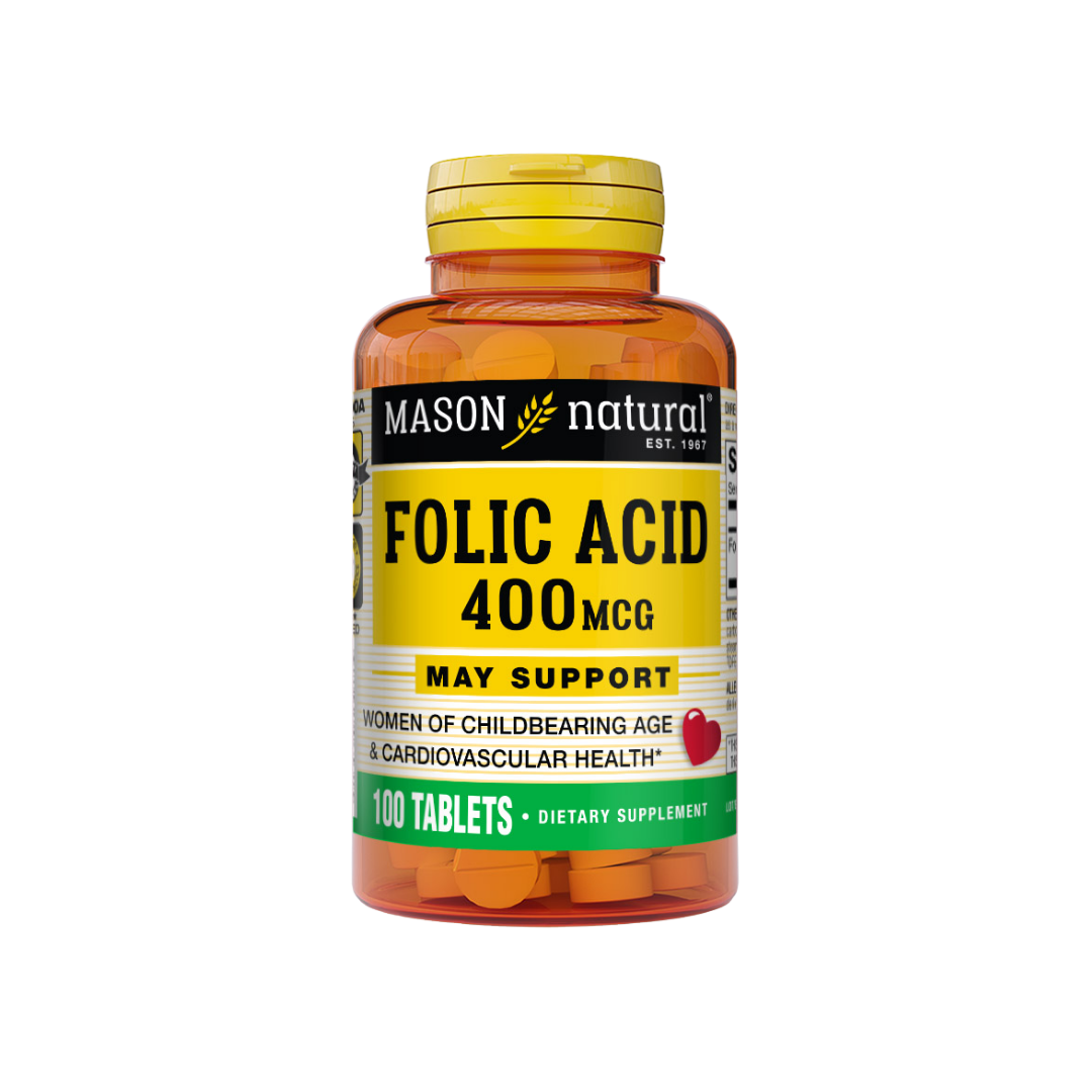 Mason Natural Acide Folique 400mcg - 100 Comprimés Vitamine B9