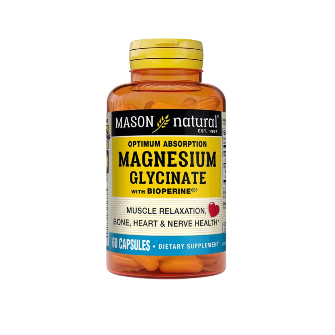 Mason Natural Magnésium Glycinate avec Bioperine 60 Capsules