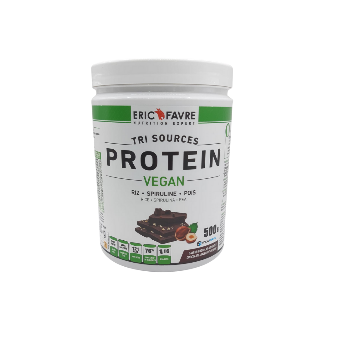 Eric Favre Protein Vegan Tri Sources Chocolat-Noisette 500 g — pot de protéine végétale