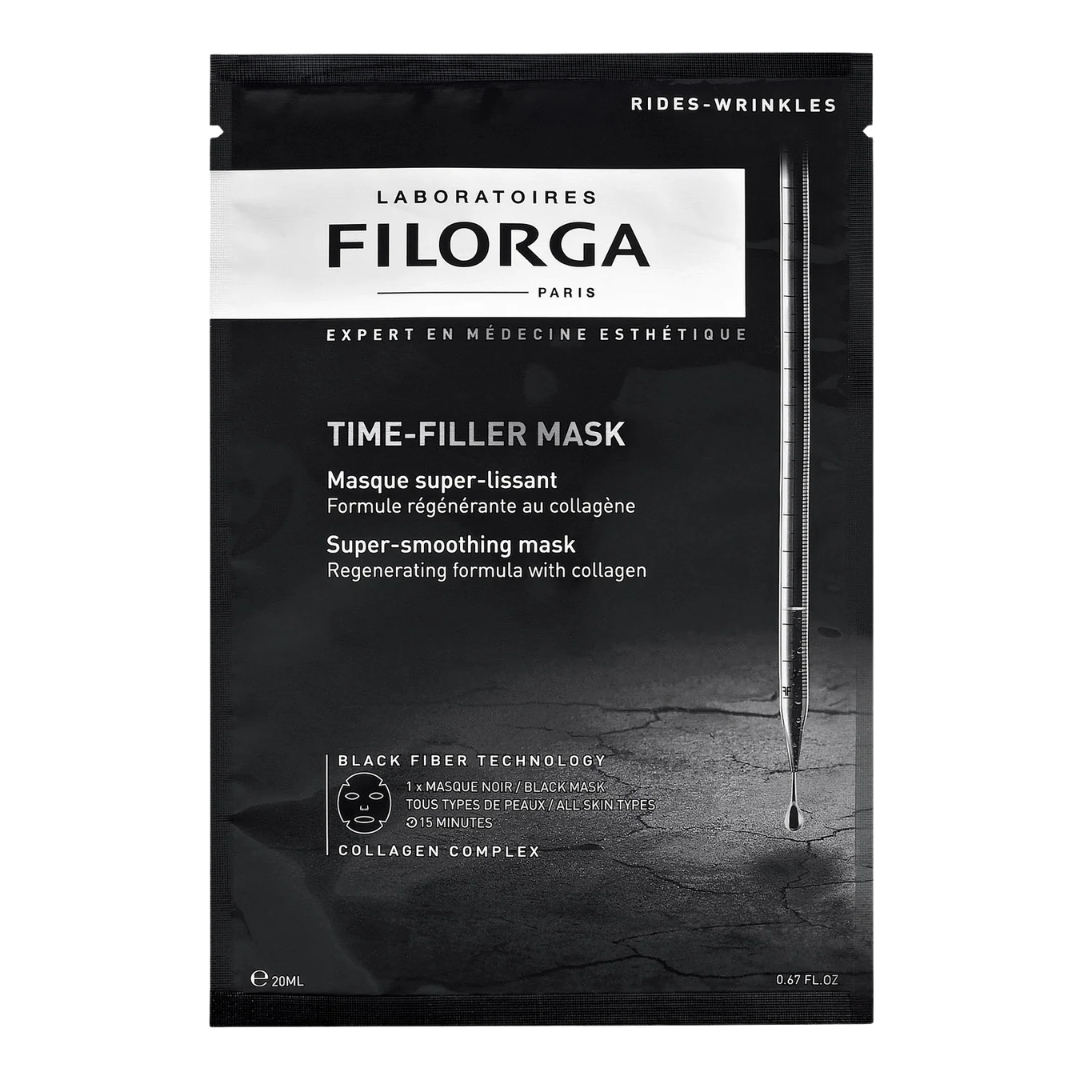 Filorga Time-Filler Mask 20 ml, sachet noir, masque tissu super-lissant au collagène