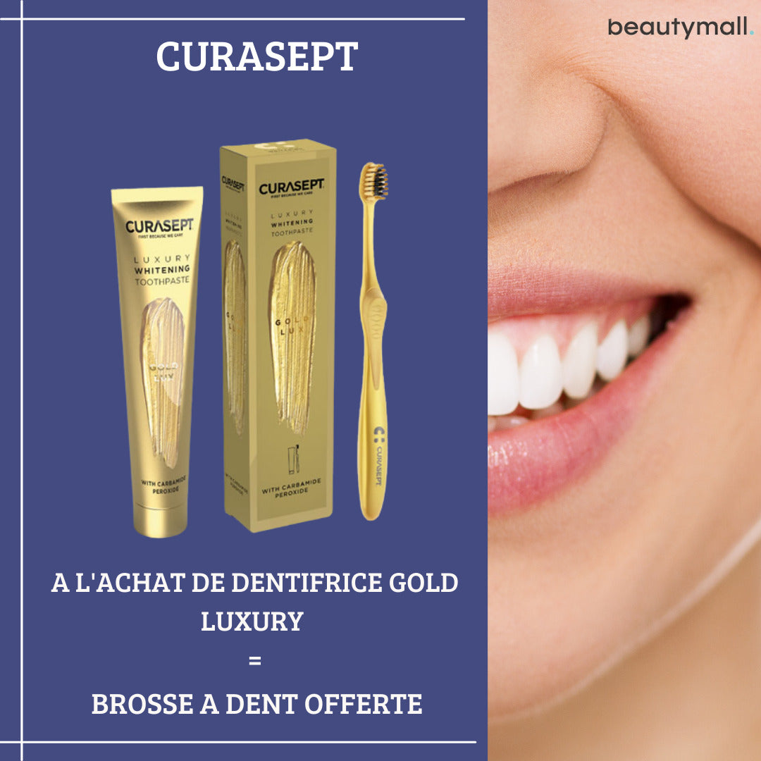 معجون أسنان CURASEPT Gold Luxury Whitening سعة 75 مل + فرشاة أسنان