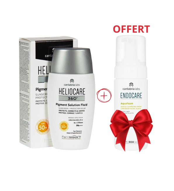 Heliocare - Pack 360° Pigment Solution Fluide SPF50+ 50ml + Endocare Aquafoam Offert