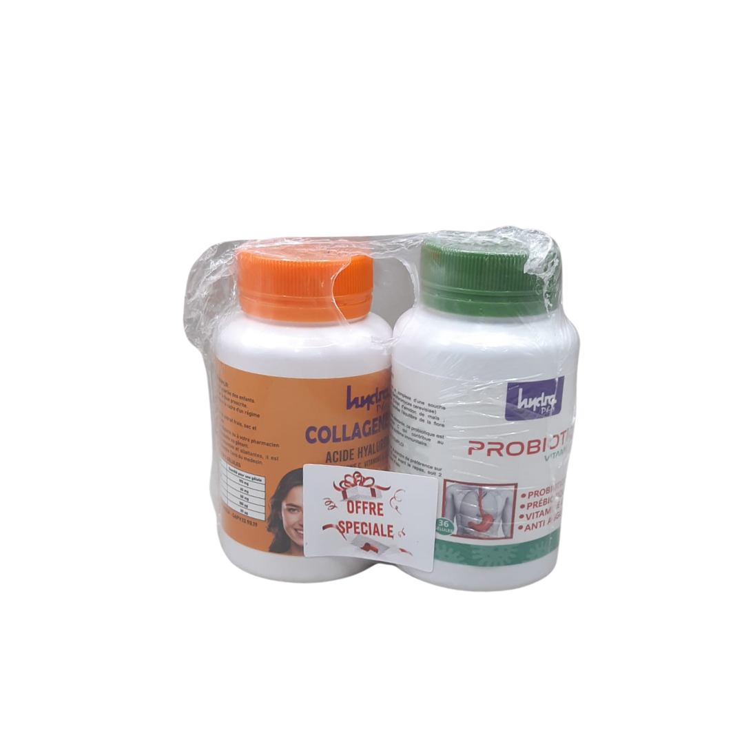 Hydra Plus Collagène Pro 60 Gélules + Probiotique 36 Gélules Pack