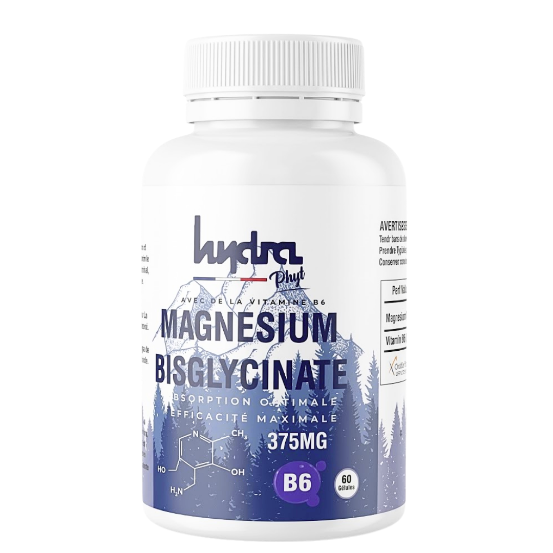 Hydra Plus magnésium bisglycinate 375 mg et vitamine B6, pot de 60 gélules