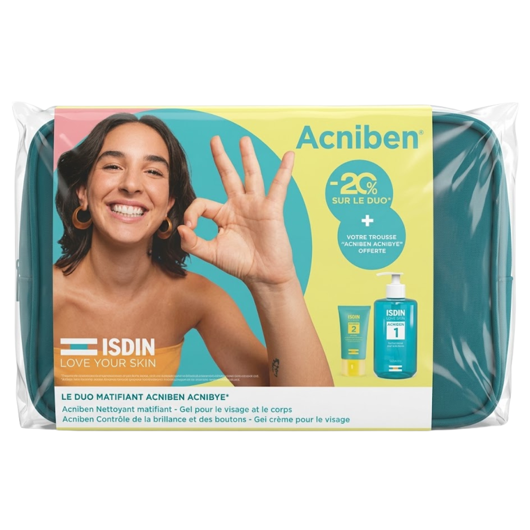 ISDIN pack Acniben gel nettoyant 400 ml et gel-crème contrôle brillance 40 ml avec trousse