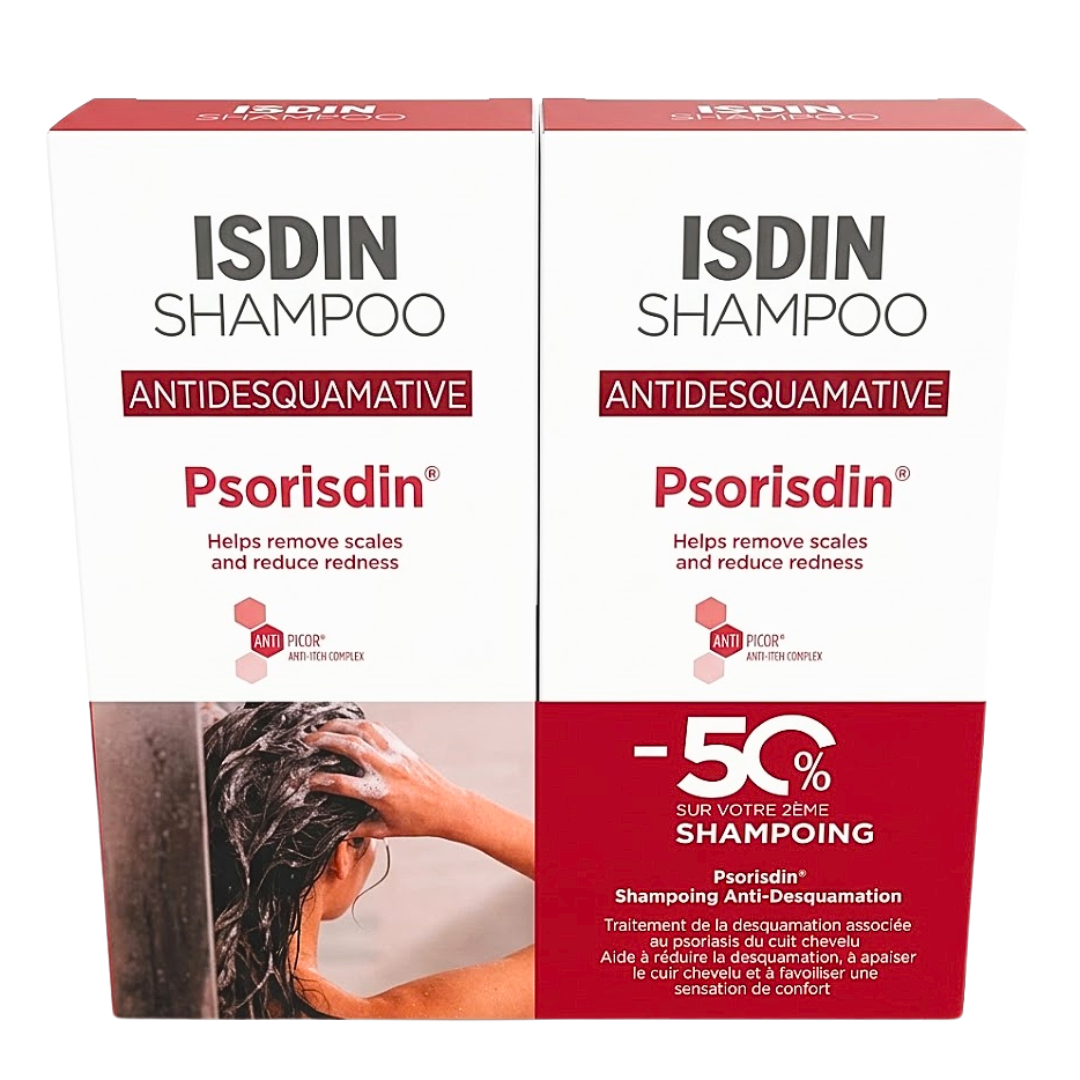 ISDIN Psorisdin Shampooing Antidesquamant, duo de deux boîtes de 200 ml