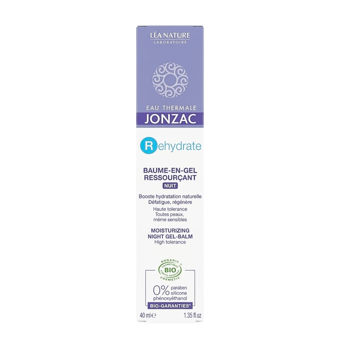 Eau Thermale Jonzac Rehydrate baume-en-gel ressourçant nuit 40 ml, étui, soin de nuit hydratant