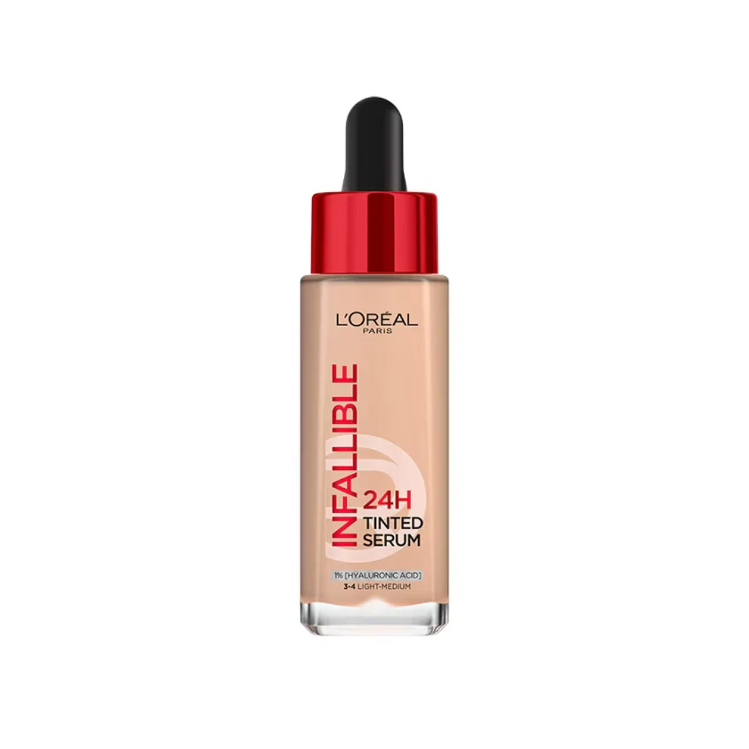 L'Oréal Paris Infaillible 24H sérum teinté 3-4 Light Medium 30 ml, flacon pipette à bouchon rouge