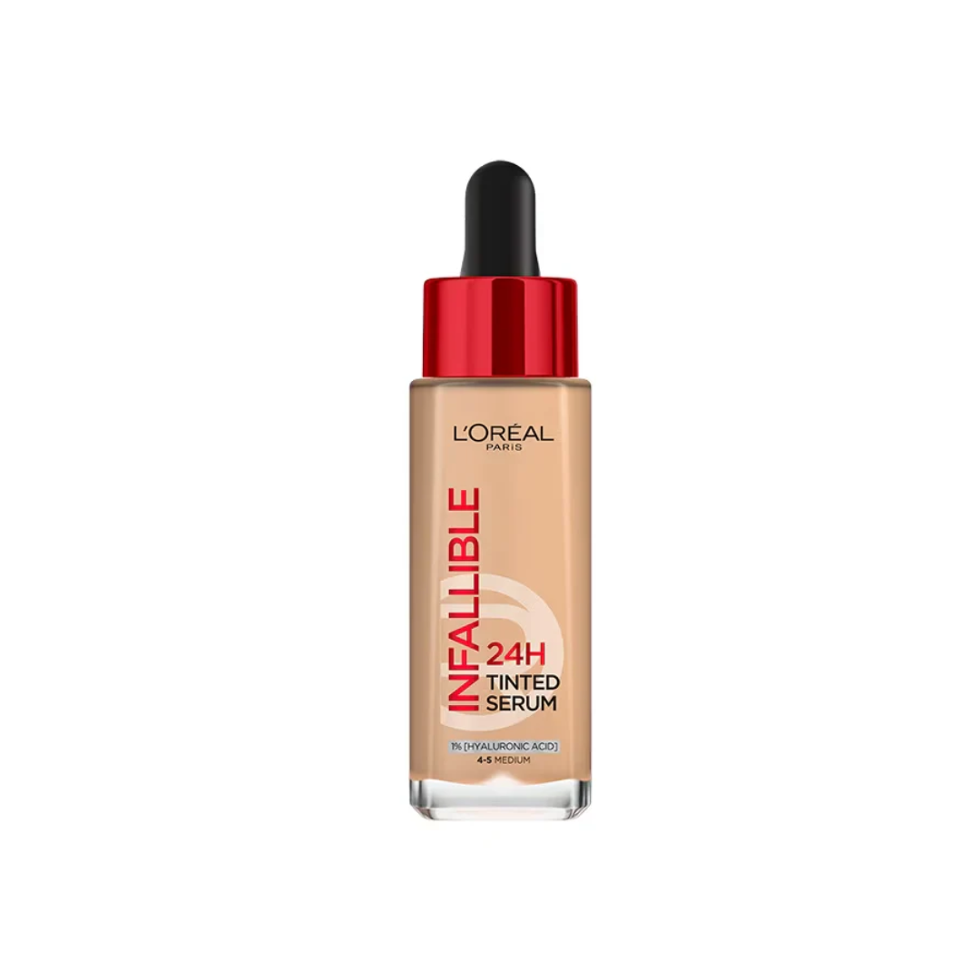 L'Oréal Paris Infaillible 24H sérum teinté 4-5 Medium 30 ml, flacon pipette à bouchon rouge